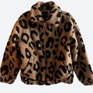 FOREVER 21 Fleece Teddy Bomber Leopard Jacket